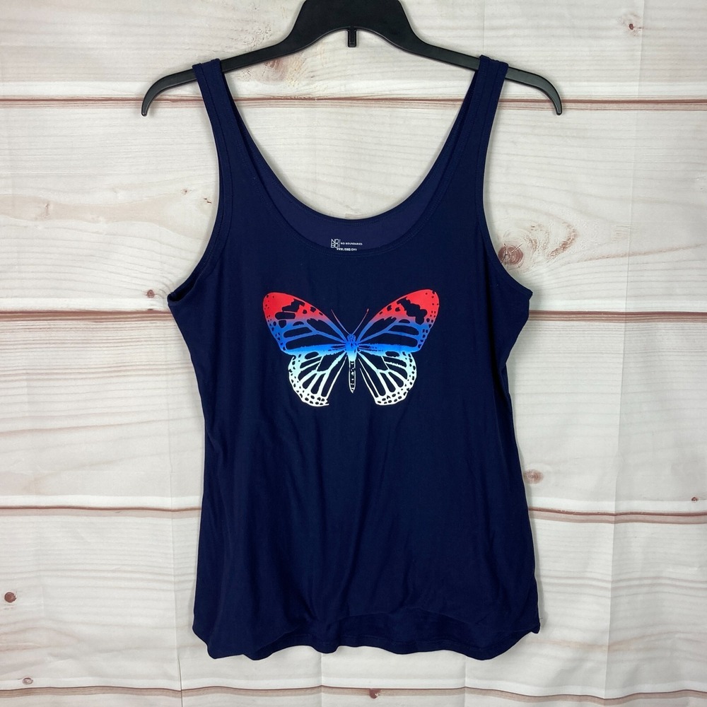 No Boundaries Top Juniors 3XL Blue Tank Butterfly‎ Graphic Scoop Neck Sleeveless